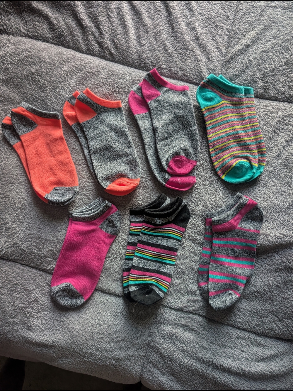 Women's No-Show Athletic Socks - Gray with Pink, Coral & Teal Accents